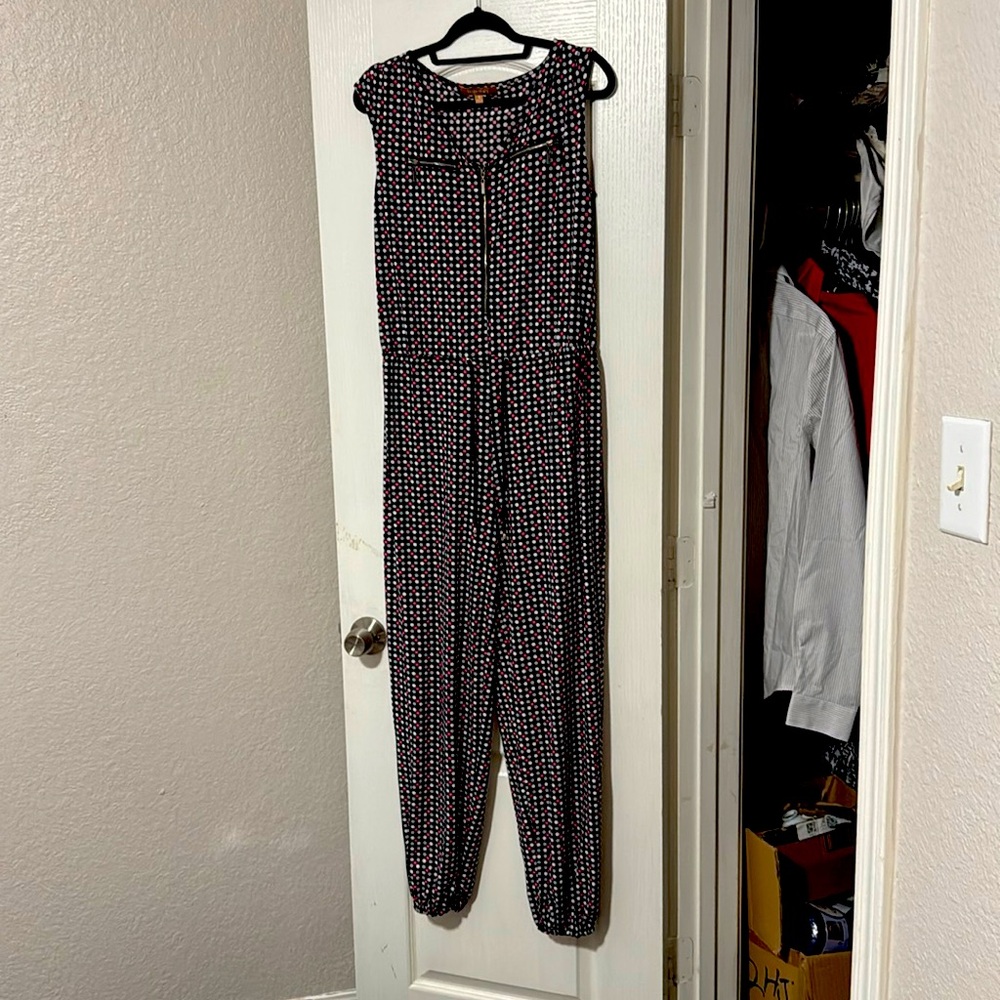 Ellen Tracey Polka dot jumpsuit M zipper pink, black white